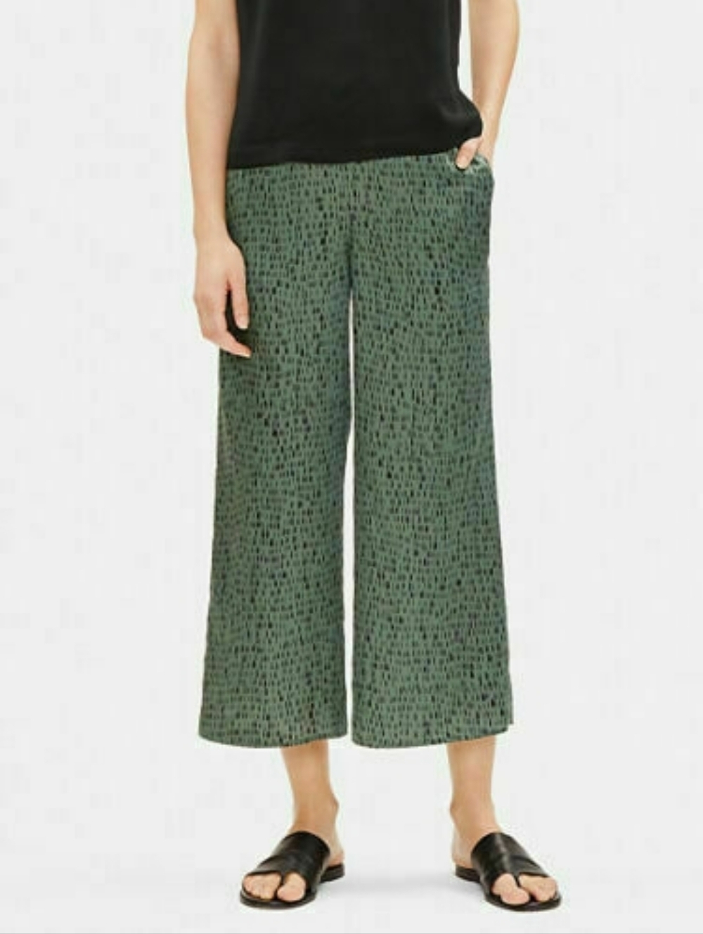 NWT Eileen Fisher Nori Silk Organic Cotton Dash Cropped Pants SZ L
